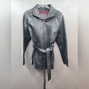 Croft & Barrow Genuine Leather Women Jacket Sz. Med.  Black Coat with Belt Lined